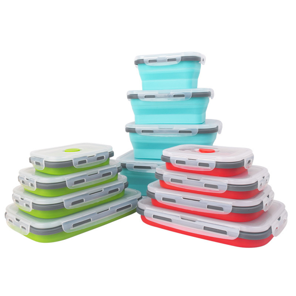 Food Storage Non Toxic - กล่องอาหารซิลิโคนพับได้ประหยัดพื้นที่ ปลอดสารพิษ ใช้ซ้ำได้ สำหรับพนักงานออฟฟิศและนักเรียน