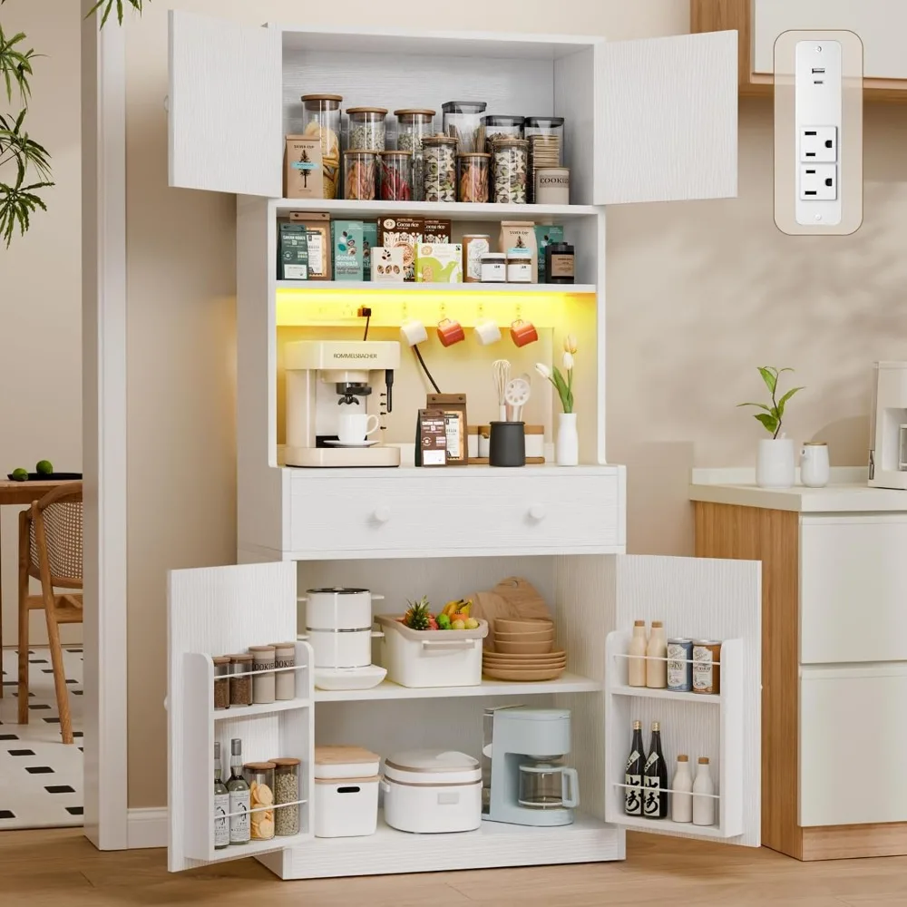 Food Storage Drawers - ตู้เก็บของในครัว Korfile สูง 71 นิ้ว พร้อมปลั๊กไฟและไฟ