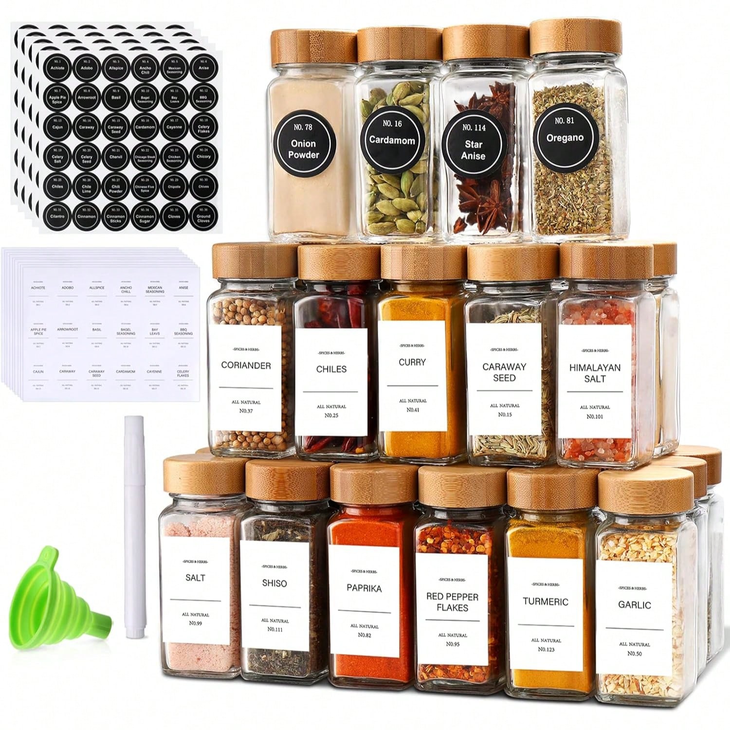 Food Storage Drawers - กล่องเก็บเครื่องปรุงไม้ไผ่ขนาดกะทัดรัด 12 ชิ้น เหมาะสำหรับวางบนเคาน์เตอร์และลิ้นชักในครัว บรรจุเครื่องเทศ