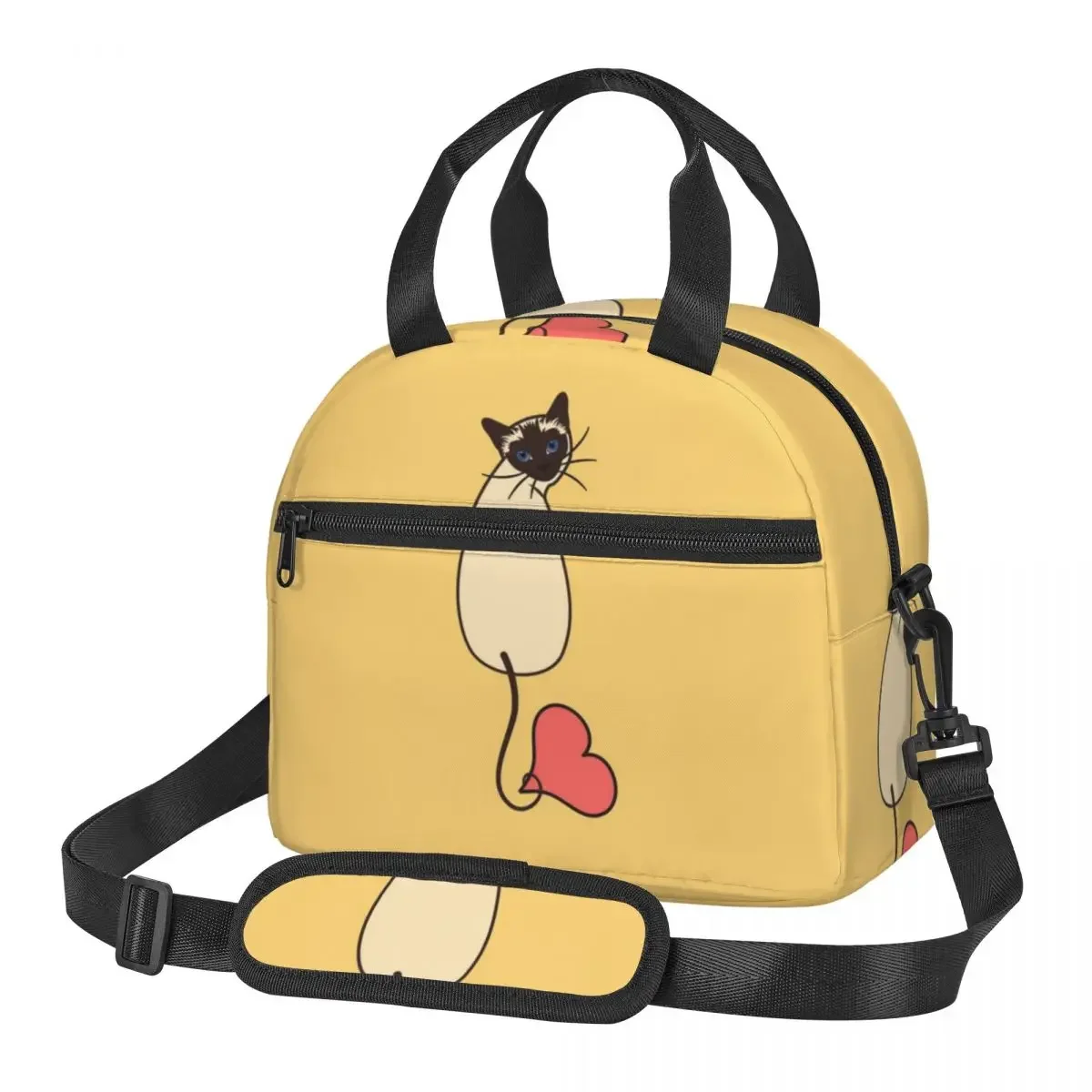 Food Storage Yellow - กระเป๋าใส่อาหารกลางวันแบบหุ้มฉนวนลายแมวสยาม-สีเหลือง สำหรับโรงเรียน ปิกนิก กล่องเก็บอาหาร กล่องเก็บความเย็นแบบพกพา กระเป๋าใส่อาหารกลางวันแบบเก็บความร้อน
