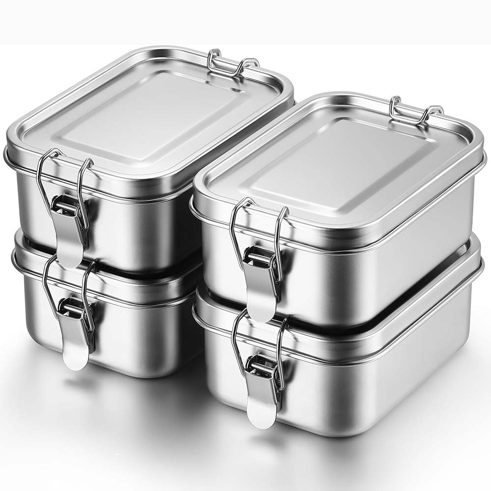 Food Storage Underground - 4 ชิ้นสแตนเลสสตีลกล่องเบนโตะโลหะกล่องอาหารกลางวันภาชนะเก็บอาหารที่มีคลิปล็อคอาหารกลางวันกล่องอาหารว่างสําหรับทํางาน, โรงเรียน