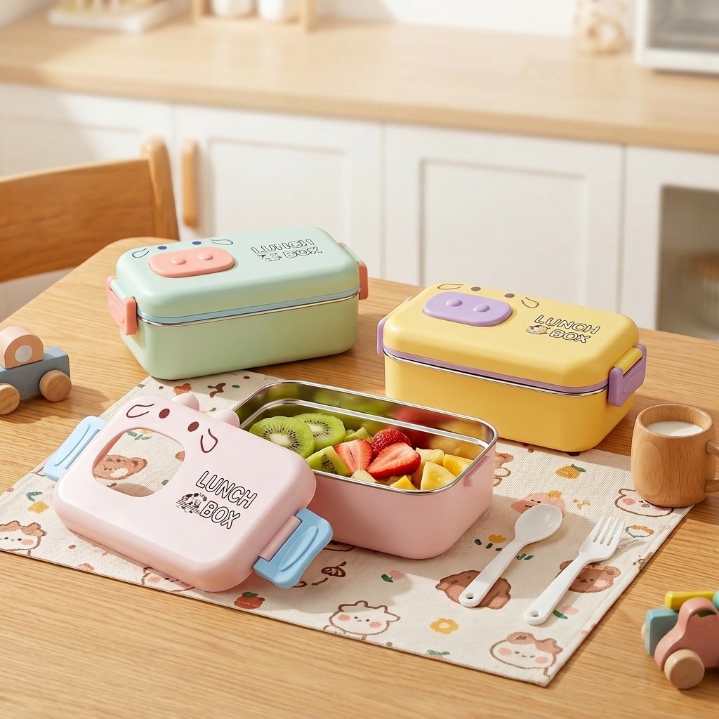 Food Storage Underground - กล่องเบนโตะสแตนเลส 304 ป้องกันการรั่วซึม กล่องอาหารกลางวันสำหรับเด็ก ลายการ์ตูน ใช้กับไมโครเวฟได้