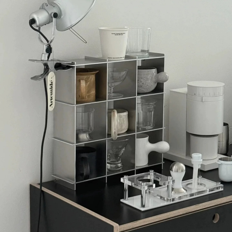 Food Storage Shelving - ชั้นวางแก้วอะลูมิเนียมอัลลอยด์แบบมินิมอล ชั้นวางแก้วหลายชั้น อุปกรณ์จัดระเบียบในครัว ที่วางแก้วกาแฟ สถานีบาร์กาแฟ