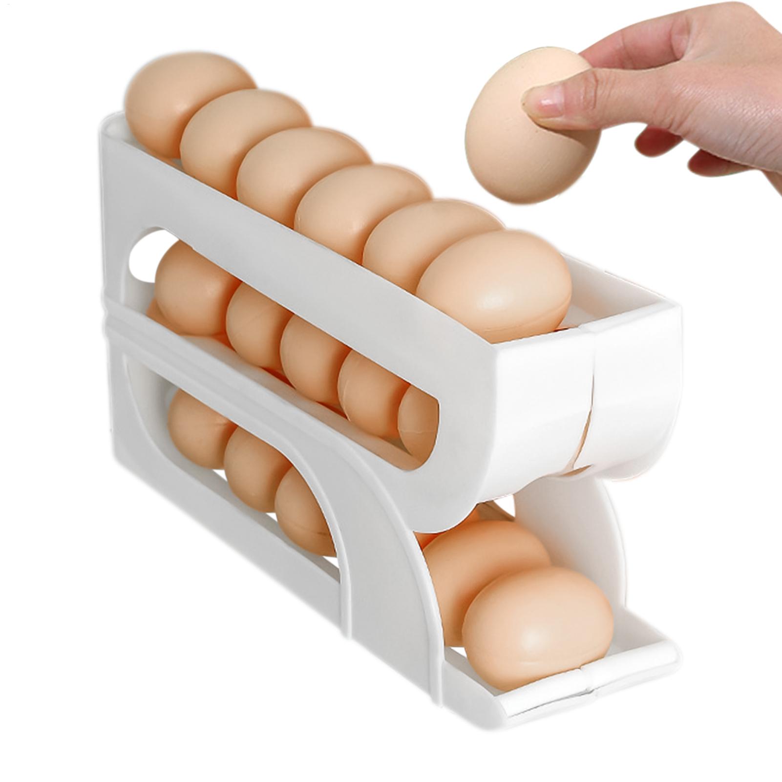Food Storage Yellow - ที่เก็บไข่ในตู้เย็น 3 ชั้น แบบกลิ้งอัตโนมัติ ชั้นวางไข่ ที่เก็บอาหารสำหรับเตรียมอาหาร