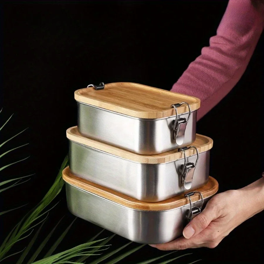 Food Storage Underground - กล่องอาหารกลางวันสแตนเลส 304 ใหม่ พร้อมฝาไม้ไผ่, กล่องถนอมอาหารสไตล์ญี่ปุ่น, กล่องอาหารกลางวัน,