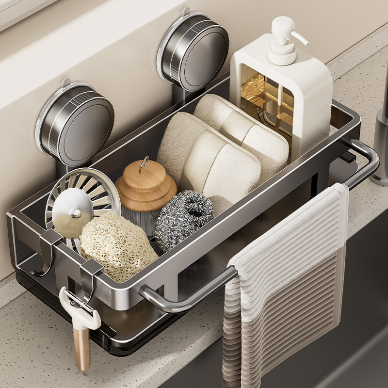 Food Storage Shelving - ชั้นวางของติดผนังแบบสุญญากาศ ไม่ต้องเจาะผนัง ชั้นวางของประหยัดพื้นที่ ห้องน้ำ ห้องครัว ที่วางฟองน้ำครัว