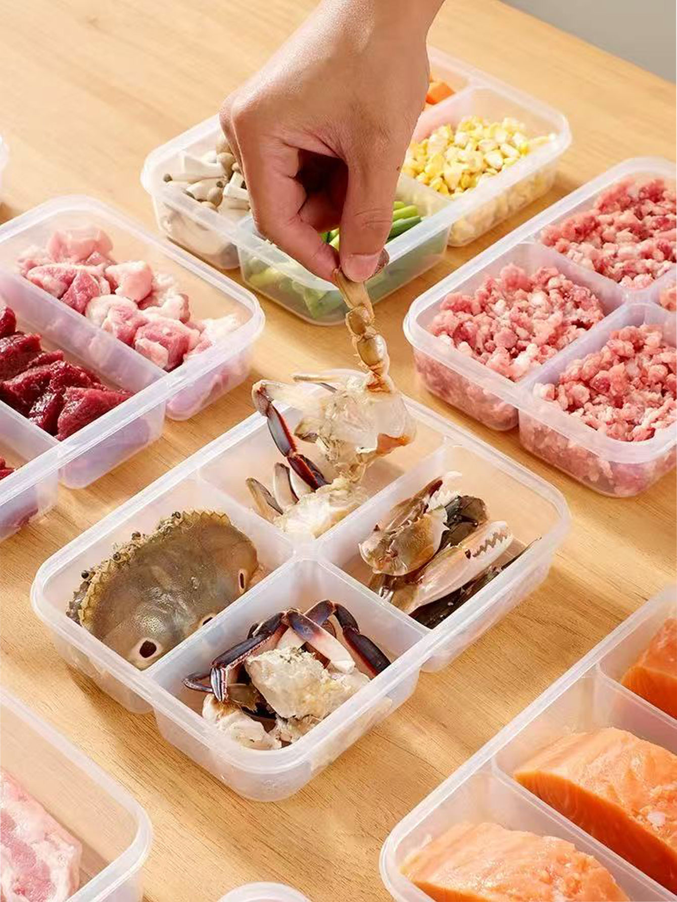 Food Storage Frozen - กล่องเก็บของในตู้เย็นสำหรับเนื้อแช่แข็ง, กล่องเก็บอาหารแบบแบ่งช่องสำหรับอาหาร, กล่องสี่เหลี่ยมเล็กมีฝาปิดสำหรับขิง, หัวหอม, และกระเทียม, 2