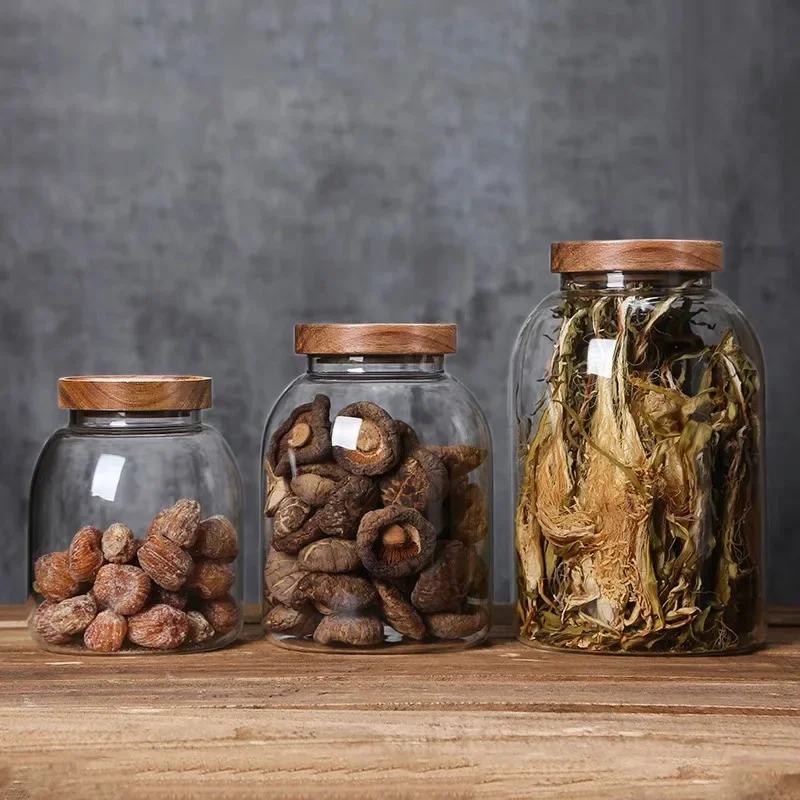 Food Storage Lidl - 3000ml ขนาดใหญ่ปิดผนึกอาหาร Jar ห้องครัวพร้อมฝาปิดไม้เครื่องเทศแก้วใสพาสต้า Airtight Canister
