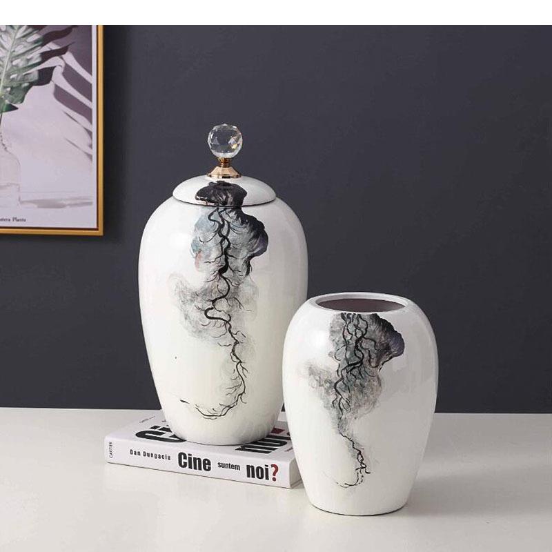 Food Storage Lidl - โถเซรามิกฝาคริสตัล ลายขิง สำหรับเก็บของ ตกแต่งโต๊ะทำงาน งานฝีมือ กระปุกชา