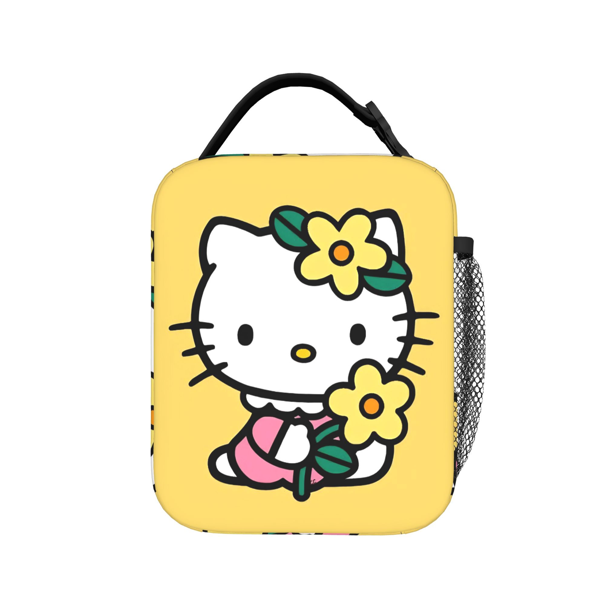 Food Storage Yellow - กระเป๋าใส่อาหารกลางวันแบบหุ้มฉนวนลายคิตตี้สีเหลืองน่ารัก กระเป๋าเก็บความเย็นแบบใช้ซ้ำได้ กล่องใส่อาหารกลางวัน กระเป๋าใส่อาหารกลางวันแบบกันรั่วซึม กล่องใส่อาหาร ถุงเก็บอาหาร