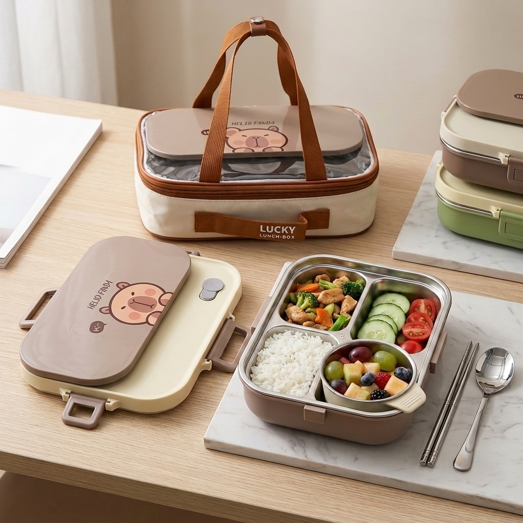 Food Storage Underground - กล่องข้าวสแตนเลส 304 ชุด 4/5 ช่อง พร้อมชามซุปและชุดช้อนส้อม