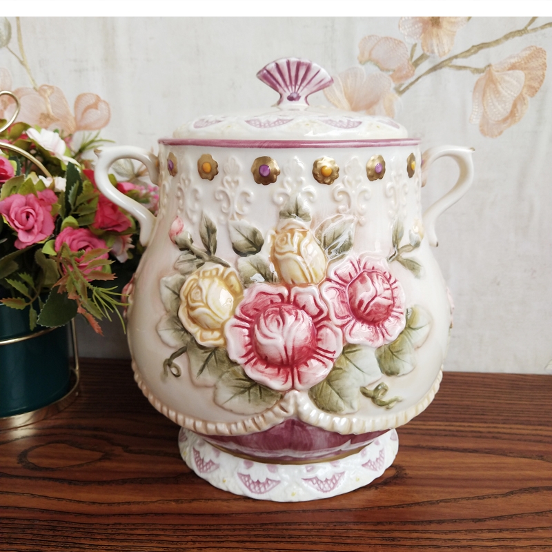 Food Storage Lidl - โถเซรามิกเคลือบลายเพ้นท์มือ ฝาปิดสนิท สำหรับตกแต่งครัว ใส่ธัญพืช