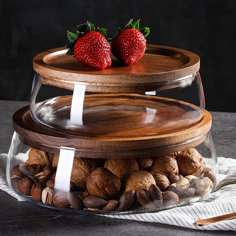 Food Storage Lidl - โหลแก้วพร้อมฝาไม้ – ภาชนะปิดผนึกอเนกประสงค์สำหรับเก็บรักษาอาหาร, ใช้เสิร์ฟ และจัดแสดงบนเคาน์เตอร์