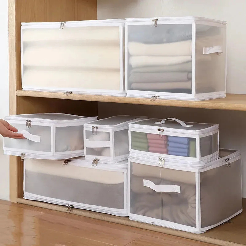 Food Storage With Lock - Multi-Purposeโปร่งใสบ้านหอพักกล่องเก็บตู้เสื้อผ้าเสื้อผ้าถุงเท้าชุดชั้นในSorting Boxแบบพกพากล่องเก็บของพับได้