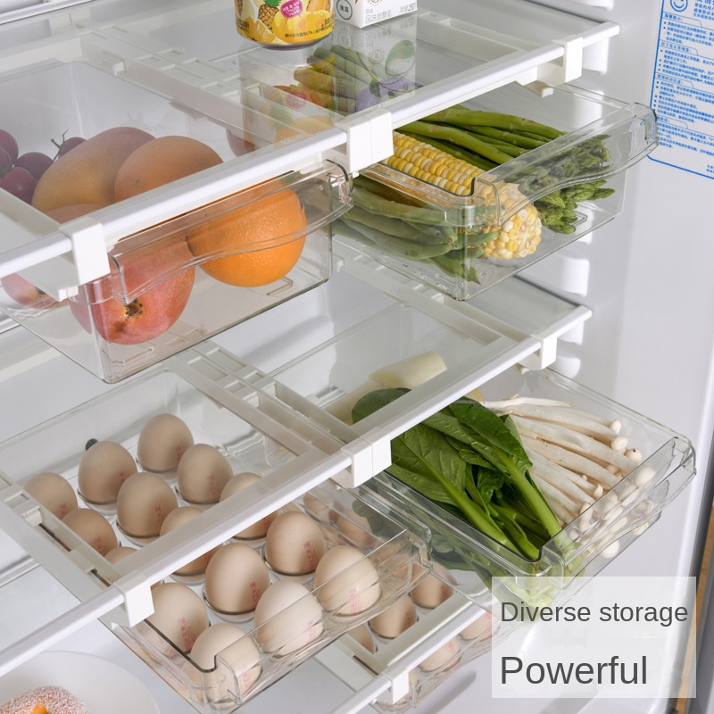 Food Storage Drawers - กล่องเก็บไข่ในตู้เย็น กล่องเก็บอาหารและผลไม้สไตล์ลิ้นชัก ชั้นวางไข่ ที่วางไข่ กล่องเก็บอาหารพลาสติกในครัวเรือน