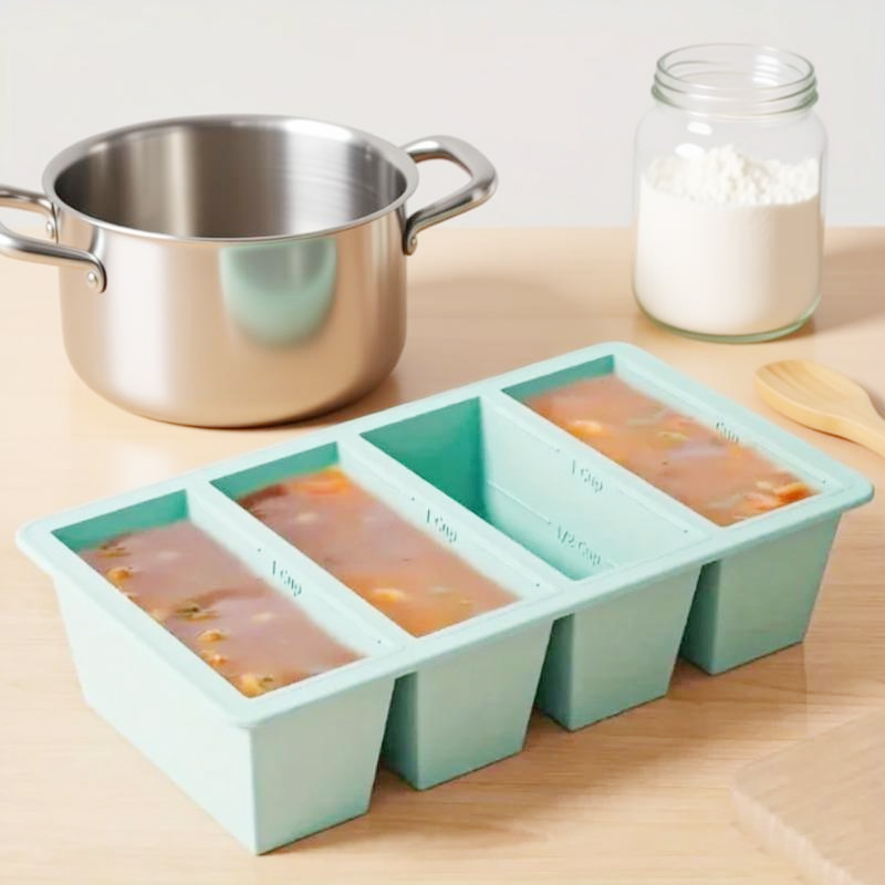 Food Storage Frozen - ถาดซิลิโคนสำหรับแช่แข็ง 1 ชิ้น พร้อมฝาปิด 4 ช่อง
