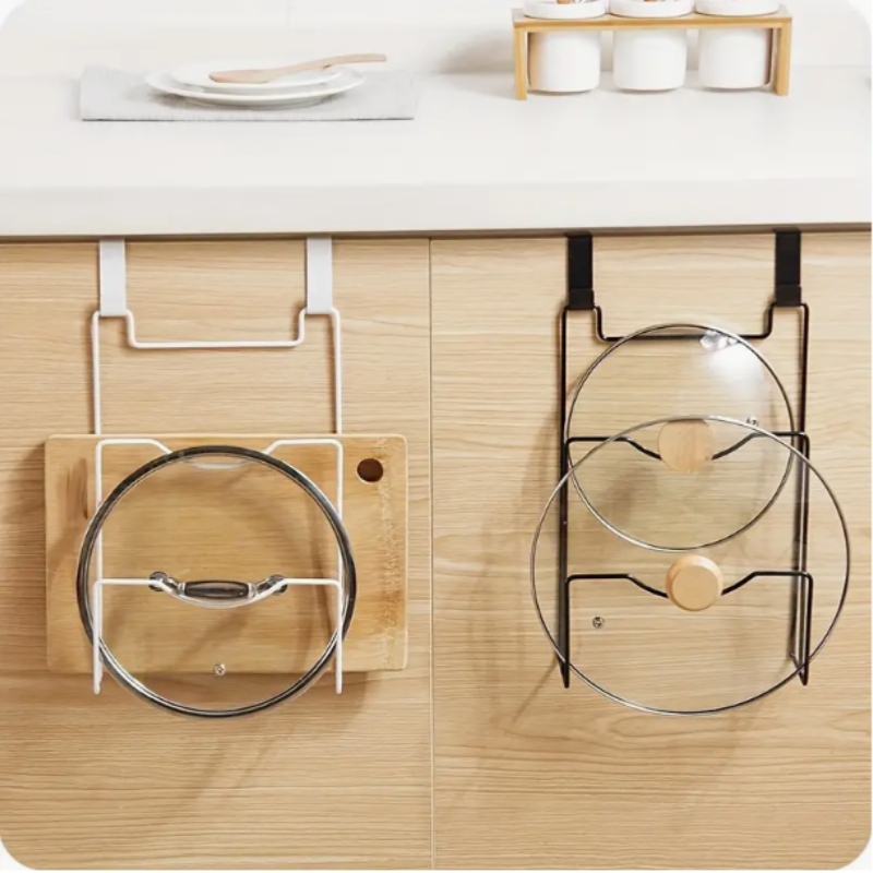 Food Storage Shelving - แขวนฝาหม้อRackสําหรับตู้ประตูคณะกรรมการตัดชั้นวางของห้องครัวOrganizer Pan Coverชั้นวางผ้าเช็ดตัวแขวนผู้ถือ