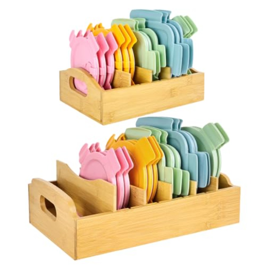 Food Storage Acrylic Containers - ชุด 2 ชิ้น ที่เก็บฝาภาชนะอาหารพร้อมแผ่นกั้นปรับได้ ขนาด 10.6