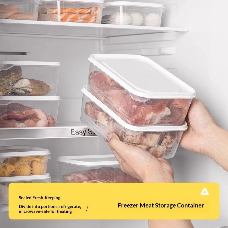Food Storage Frozen - กล่องเก็บเนื้อสัตว์แช่แข็งในตู้เย็นขนาด 2000 มล. กล่องพลาสติกทนความเย็น สามารถวางซ้อนกันได้ พร้อมฝาปิด