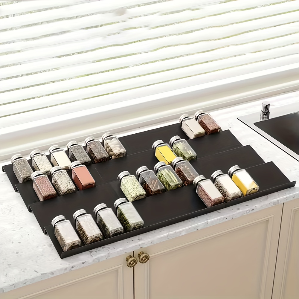 Food Storage Shelving - ชั้นวางเครื่องเทศแบบขยายได้ 6 ชิ้น, ชั้นวางของในตู้และชั้นวางของพลาสติกทนทานสำหรับห้องครัว, พื้นที่ทำงาน, ห้องเก็บของ