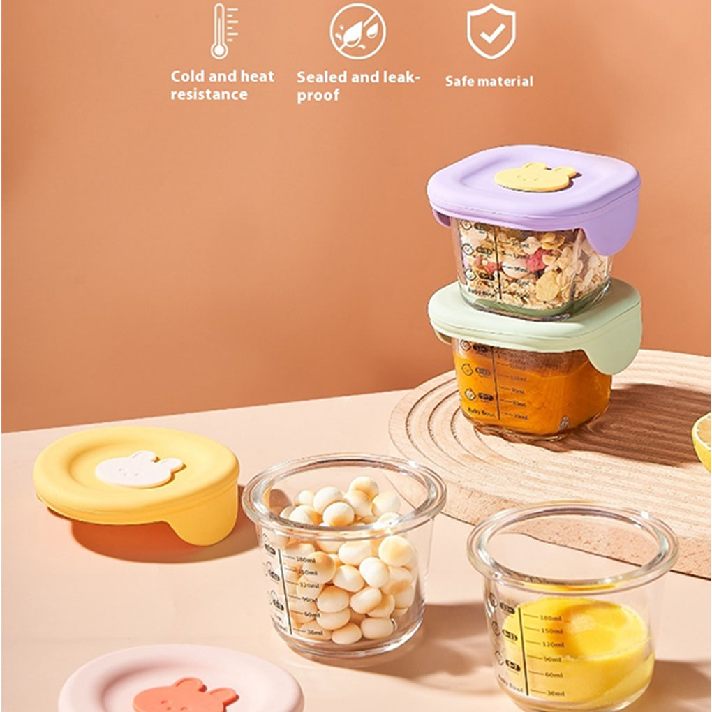 Food Storage Non Toxic - 4 แพ็ค/ล็อต ขวดแก้วใส่อาหารเด็กพร้อมฝาปิดแบบมีสเกล ภาชนะเก็บอาหารปลอดสารพิษ ภาชนะใส่อาหารเด็ก 4