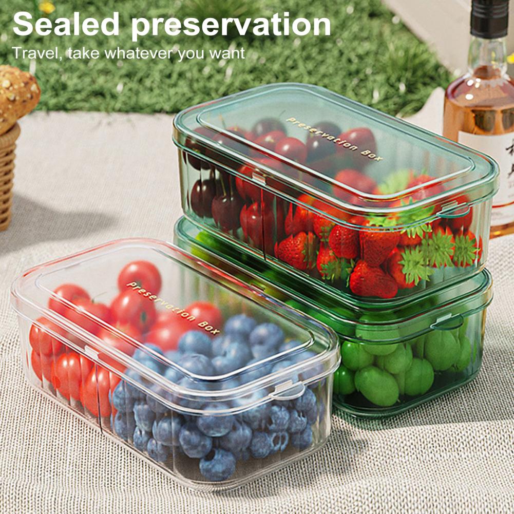 Food Storage Acrylic Containers - กล่องเก็บของในตู้เย็นอเนกประสงค์พร้อมตัวแบ่งช่อง กล่องเก็บของในตู้เย็นพร้อมช่องระบายอากาศปรับได้ ตะกร้าถอดได้สำหรับใส่ของว่าง