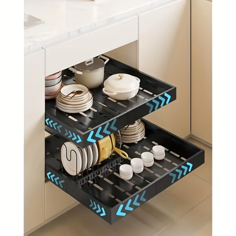 Food Storage Drawers - ดึงถาดOrganizerห้องครัวตู้แร็คขยายภายใต้อ่างล้างจานกล่องเครื่องเทศเงียบสไลด์ลิ้นชักสไตล์ชามชั้นวางจาน
