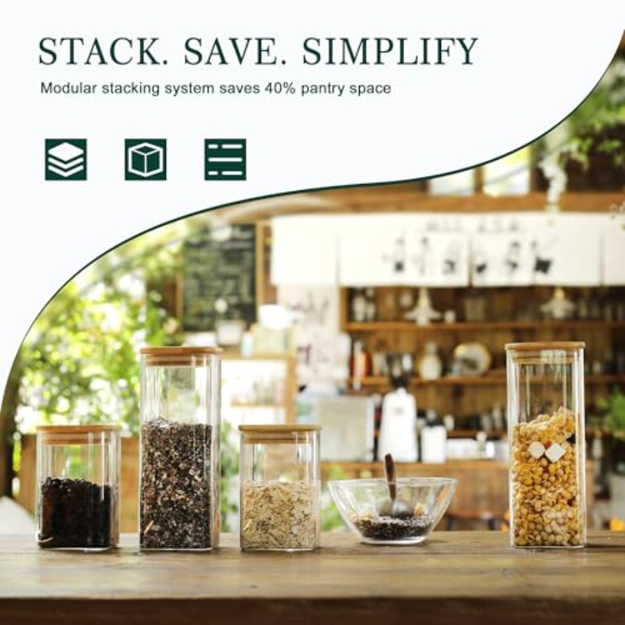 ชุดโหลแก้วทรงสี่เหลี่ยมพร้อมฝา - Food Storage Acrylic Containers บทวิจารณ์และราคา